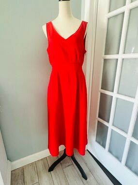 Cynthia Rowley Red Sleeveless V-Neck Midi Dress - Linen